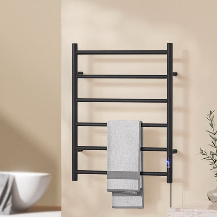 Devanti Heated Towel Rail 6 Round Bars  with Timer Electric Heater Warmer Rack