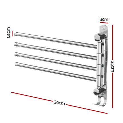 Towel Rail Rack Holder 4 Bars Wall Mounted Stainless Steel Swivel Hanging Hook 2