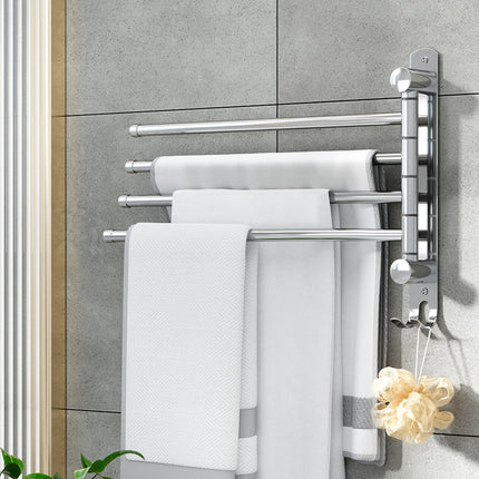 Towel Rail Rack Holder 4 Bars Wall Mounted Stainless Steel Swivel Hanging Hook 7