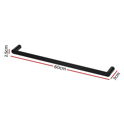 Towel Rail Rack Holder Single 600mm Wall Mounted Stainless Steel Black 2