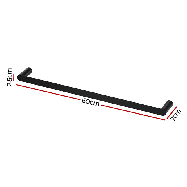 Towel Rail Rack Holder Single 600mm Wall Mounted Stainless Steel Black 2