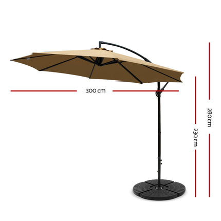 Instahut 3m Outdoor Umbrella w/Base Cantilever Beach Garden Patio Beige 2