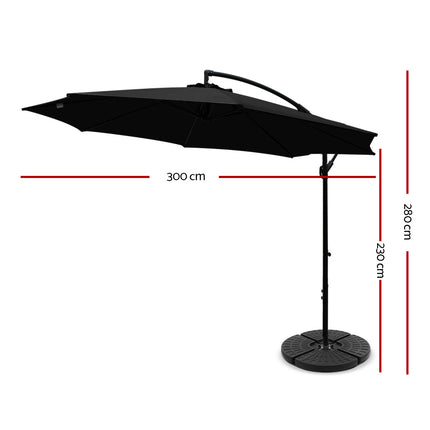 Instahut 3m Outdoor Umbrella w/Base Cantilever Beach Garden Patio Black 2