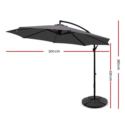Instahut 3m Outdoor Umbrella w/Base Cantilever Beach Garden Patio Charcoal 2