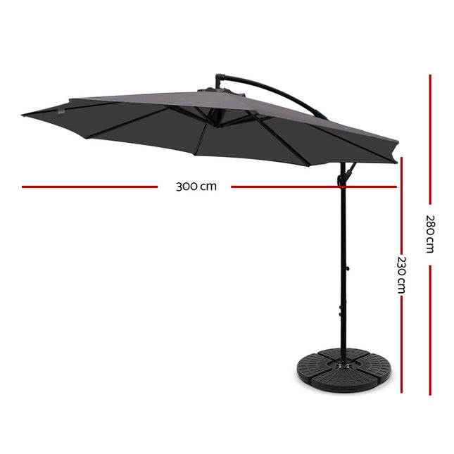 Instahut 3m Outdoor Umbrella w/Base Cantilever Beach Garden Patio Charcoal 2