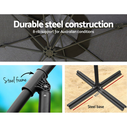 Instahut 3m Outdoor Umbrella w/Base Cantilever Beach Garden Patio Charcoal 4