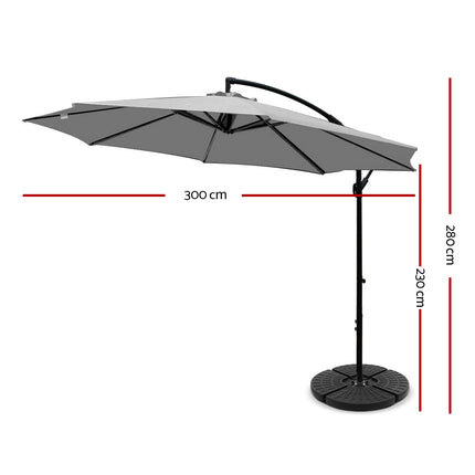 Instahut 3m Outdoor Umbrella w/Base Cantilever Beach Garden Patio Grey 2