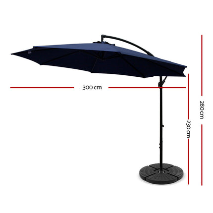 Instahut 3m Outdoor Umbrella w/Base Cantilever Beach Garden Patio Navy 2