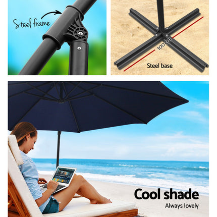 Instahut 3m Outdoor Umbrella w/Base Cantilever Beach Garden Patio Navy 4