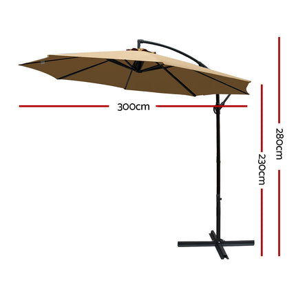 Instahut 3m Outdoor Umbrella Cantilever Beach Garden Patio Beige 2