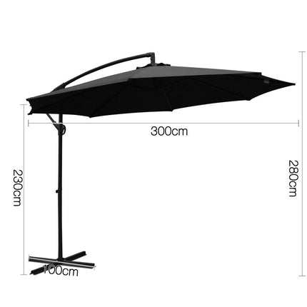 Instahut 3m Outdoor Umbrella Cantilever Beach Garden Patio Black 3