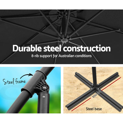 Instahut 3m Outdoor Umbrella Cantilever Beach Garden Patio Black 6