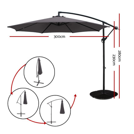 Instahut 3m Outdoor Umbrella Cantilever Beach Garden Patio Charcoal 3