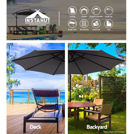 Instahut 3m Outdoor Umbrella Cantilever Beach Garden Patio Charcoal 5