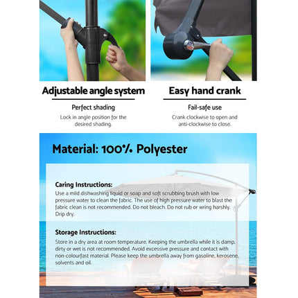 Instahut 3m Outdoor Umbrella Cantilever Beach Garden Patio Charcoal 7