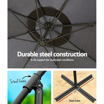 Instahut 3m Outdoor Umbrella Cantilever Beach Garden Patio Charcoal 8