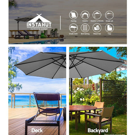 Instahut 3m Outdoor Umbrella Cantilever Beach Garden Patio Grey 5
