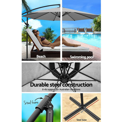Instahut 3m Outdoor Umbrella Cantilever Beach Garden Patio Grey 6