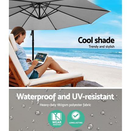 Instahut 3m Outdoor Umbrella Cantilever Beach Garden Patio Grey 7