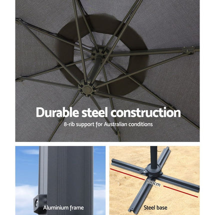 Instahut 3m Outdoor Umbrella Cantilever Beach Garden Patio Grey 8