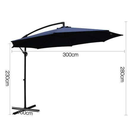 Instahut 3m Outdoor Umbrella Cantilever Beach Garden Patio Navy 3