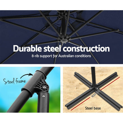 Instahut 3m Outdoor Umbrella Cantilever Beach Garden Patio Navy 6