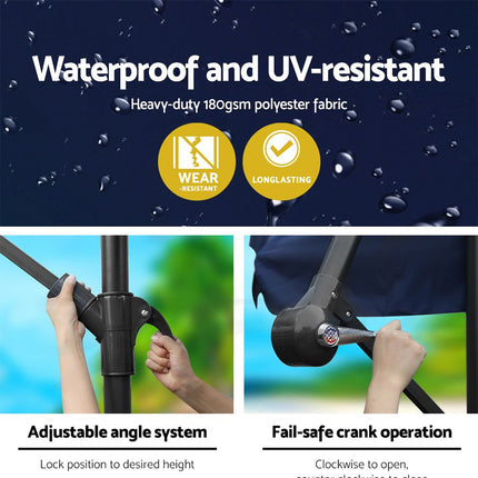 Instahut 3m Outdoor Umbrella Cantilever Beach Garden Patio Navy 7