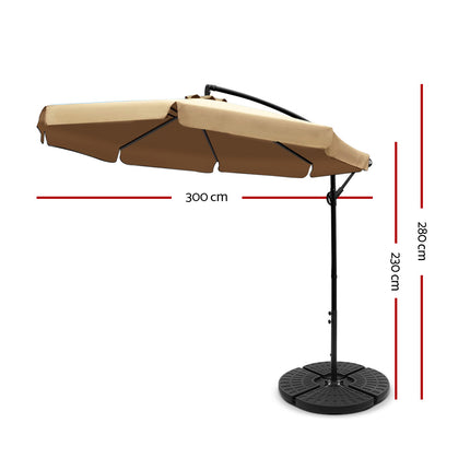 Instahut 3m Outdoor Umbrella w/Base Cantilever Garden Patio Beach Beige 2