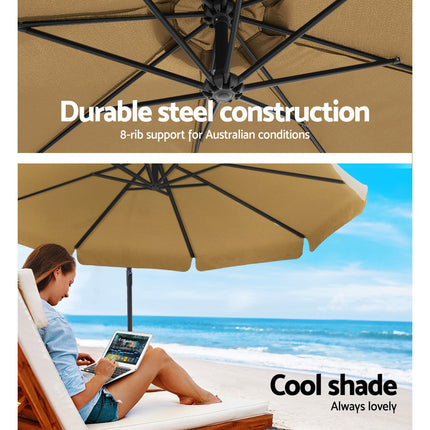 Instahut 3m Outdoor Umbrella w/Base Cantilever Garden Patio Beach Beige 4