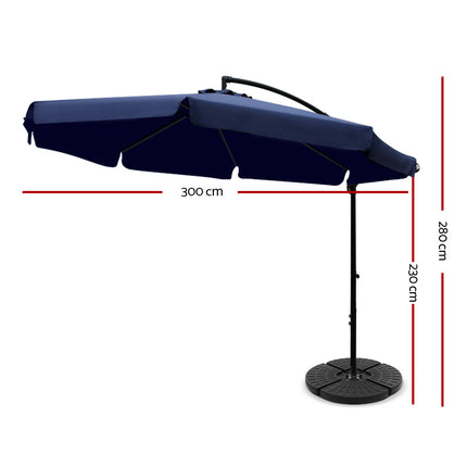 Instahut 3m Outdoor Umbrella w/Base Cantilever Garden Patio Beach Navy 2