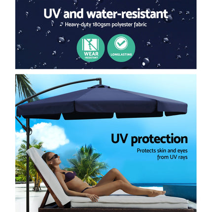 Instahut 3m Outdoor Umbrella w/Base Cantilever Garden Patio Beach Navy 4