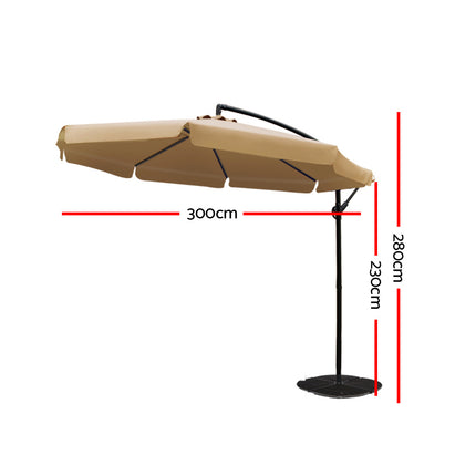Instahut 3m Outdoor Umbrella Cantilever Garden Beach Patio Beige 2