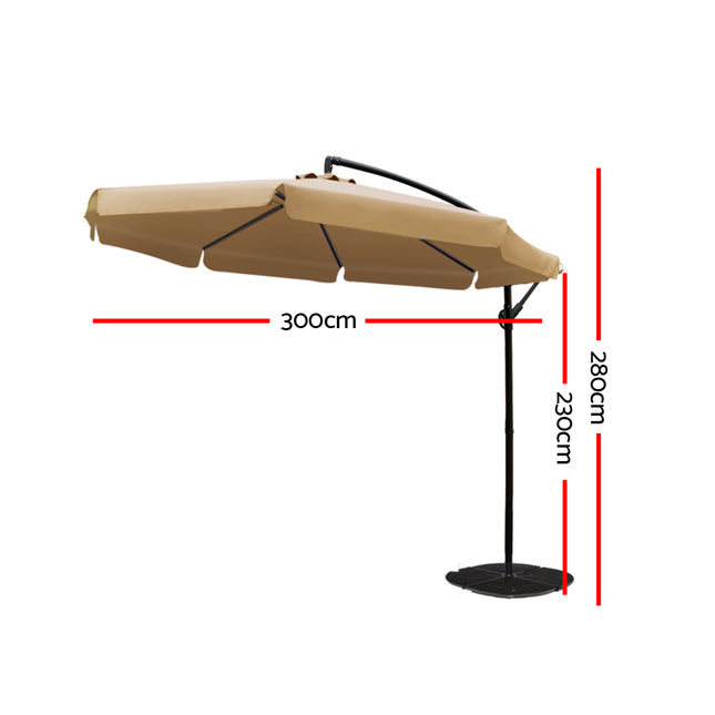 Instahut 3m Outdoor Umbrella Cantilever Garden Beach Patio Beige 2