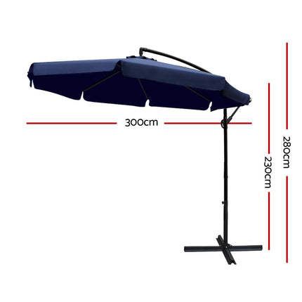 Instahut 3m Outdoor Umbrella Cantilever Garden Beach Patio Navy 2