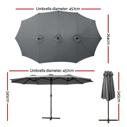 Instahut 4.57m Outdoor Umbrella Beach Pole Garden Tilt Charcoal 2