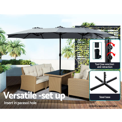Instahut 4.57m Outdoor Umbrella Beach Pole Garden Tilt Charcoal 5