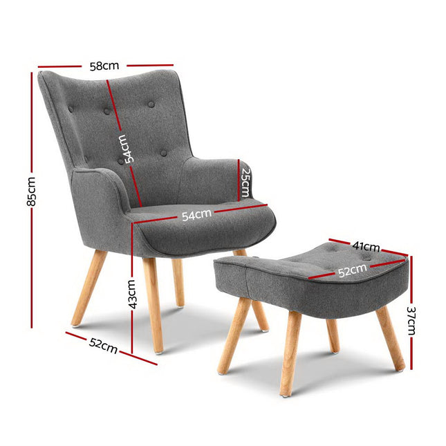 Artiss Armchair Set with Ottoman Grey Lansar 2