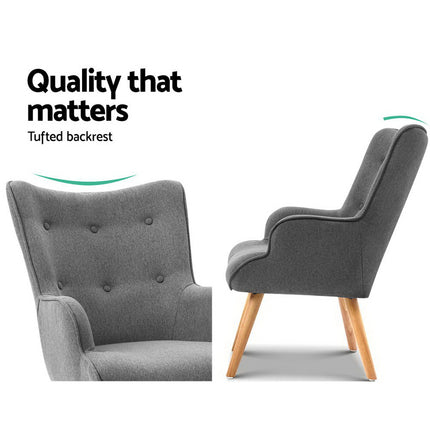 Artiss Armchair Set with Ottoman Grey Lansar 3
