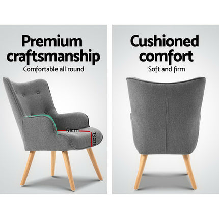 Artiss Armchair Set with Ottoman Grey Lansar 4