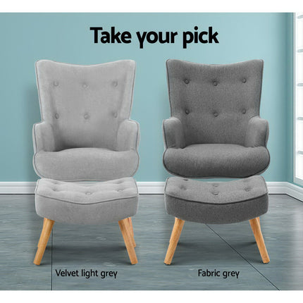 Artiss Armchair Set with Ottoman Grey Lansar 6
