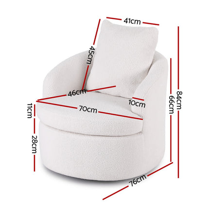 Artiss Round Swivel Armchair Extra Pillow White