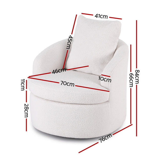 Artiss Round Swivel Armchair Extra Pillow White
