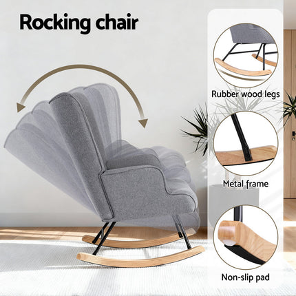 Artiss Rocking Armchair Nursing Chair Linen Fabric Grey
