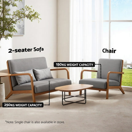 Artiss Armchair 2-seater Loveseat Fabric Grey