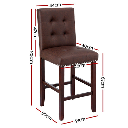Artiss 2x Bar Stools Kitchen Dining Chairs Counter PU Leather Wooden Ada Brown 2