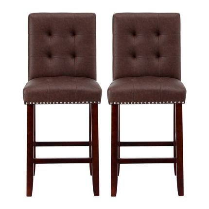 Artiss 2x Bar Stools Kitchen Dining Chairs Counter PU Leather Wooden Ada Brown 3