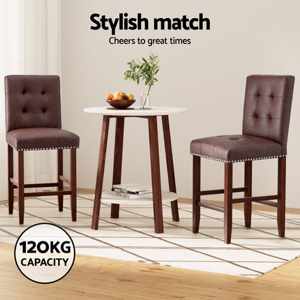 Artiss 2x Bar Stools Kitchen Dining Chairs Counter PU Leather Wooden Ada Brown 4