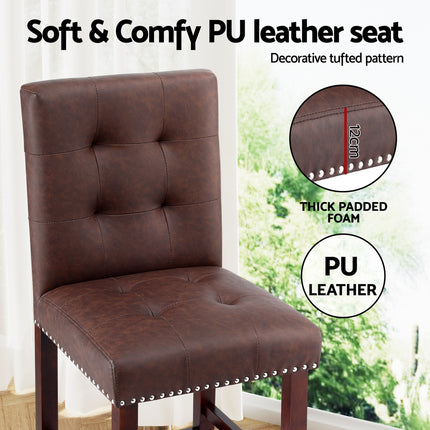 Artiss 2x Bar Stools Kitchen Dining Chairs Counter PU Leather Wooden Ada Brown 5