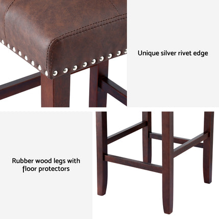 Artiss 2x Bar Stools Kitchen Dining Chairs Counter PU Leather Wooden Ada Brown 6