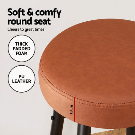 Artiss 2x Bar Stools Kitchen Dining Chairs Counter Round PU Leather Lane Brown 6